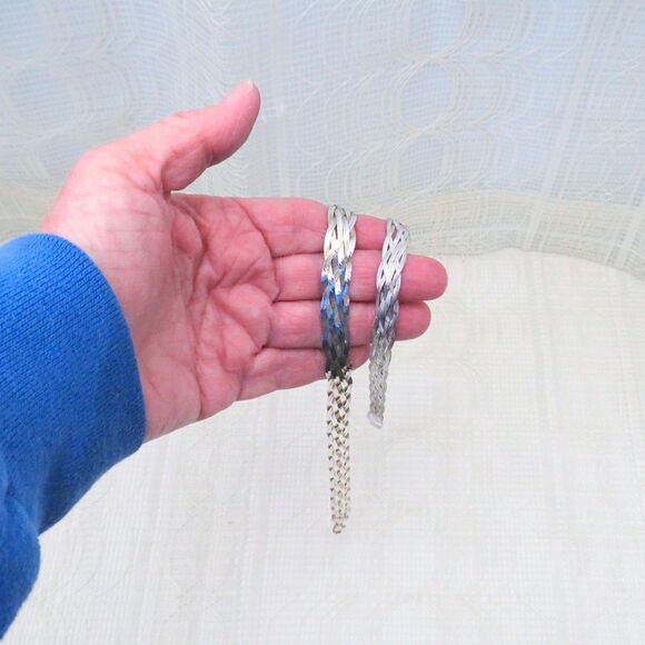 Sterling Silver Bracelet and Necklace 18 Inch 6 Strand Braided Herringbone - Picture 4 of 6